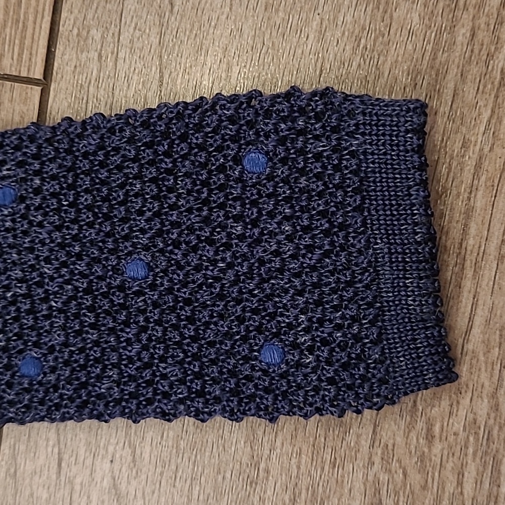SUITSUPPLY Italy Navy Dots Pattern Knit Silk Linen Blend Mens Trunk‎ Tie NEW